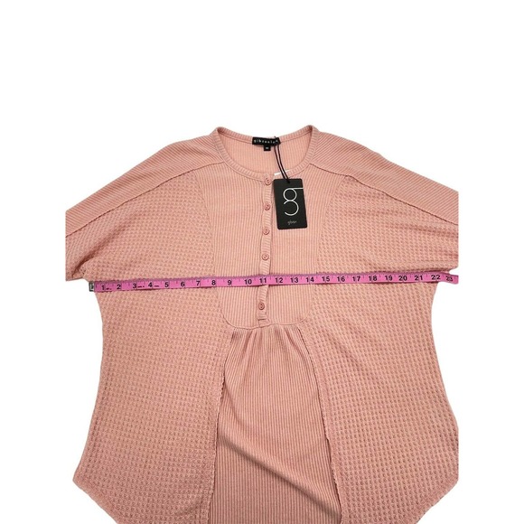 Gibsonlook Mixed Rib Waffle Knit Henley Long Sleeve Blush Pink SizeXS - Picture 7 of 9